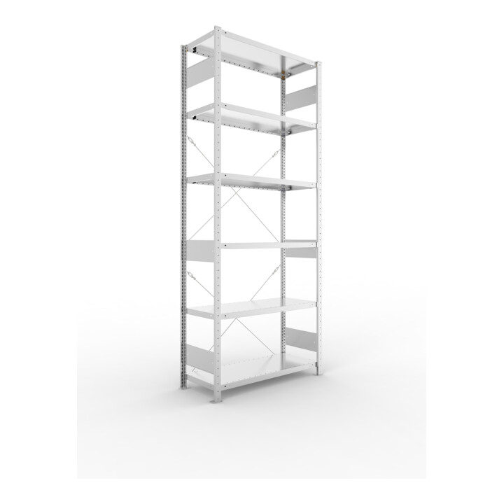 META S3 CLIP230 Grundregal 2500x1000x400 mm in verzinkt mit 6 Böden, 230 kg Traglast je Boden