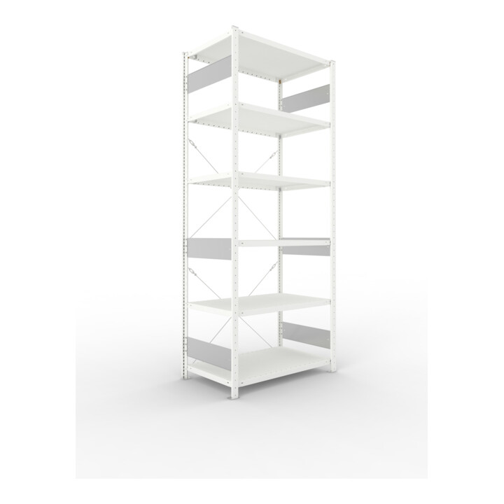 Set S3 CLIP 230 Anbauregal 2500x1000x600 mm in RAL 7035 mit 6 Böden + Fachboden MS 230 CLIP 1000x600 mm grau + S3 CLIP 230 Grundregal 2500x1000x600 mm in RAL 7035 mit 6 Böden