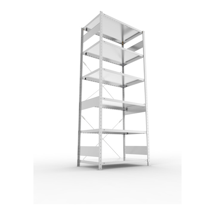 META S3 CLIP230 Grundregal 2500x1000x600 mm in verzinkt mit 6 Böden, 230 kg Traglast je Boden