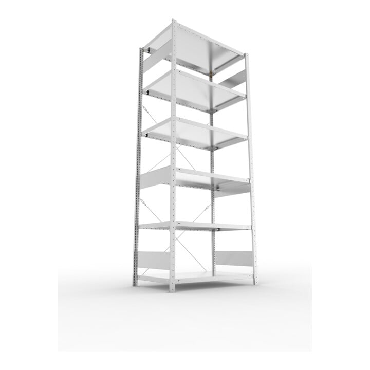 META S3 CLIP230 Grundregal 2500x1000x600 mm in verzinkt mit 6 Böden, 230 kg Traglast je Boden