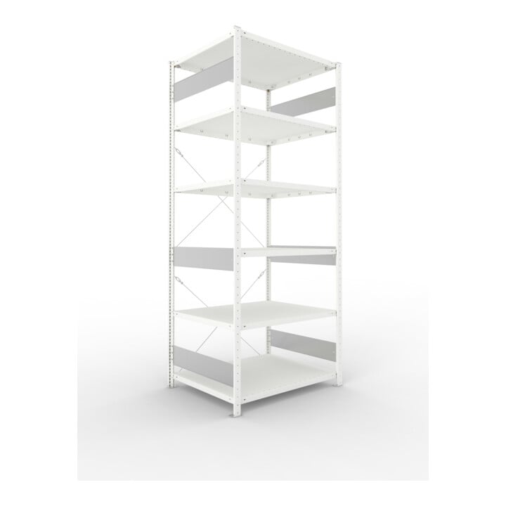 Set S3 CLIP 230 Anbauregal 2500x1000x800 mm in RAL 7035 mit 6 Böden + Fachboden MS 230 CLIP 1000x800 mm grau + S3 CLIP 230 Grundregal 2500x1000x800 mm in RAL 7035 mit 6 Böden