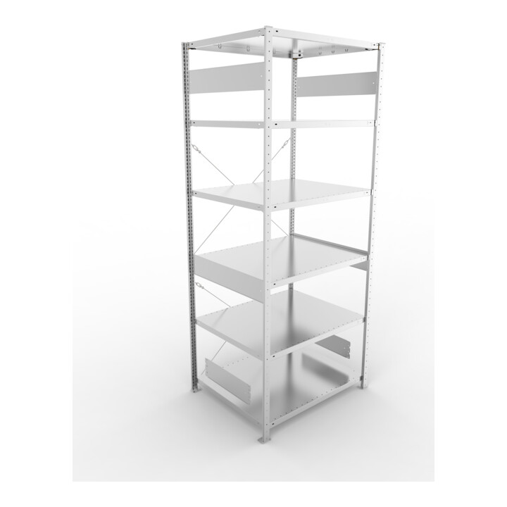 META S3 CLIP230 Grundregal 2500x1000x800 mm in verzinkt mit 6 Böden, 230 kg Traglast je Boden