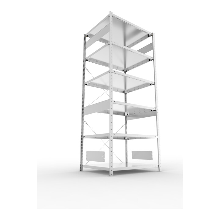 META S3 CLIP230 Grundregal 2500x1000x800 mm in verzinkt mit 6 Böden, 230 kg Traglast je Boden