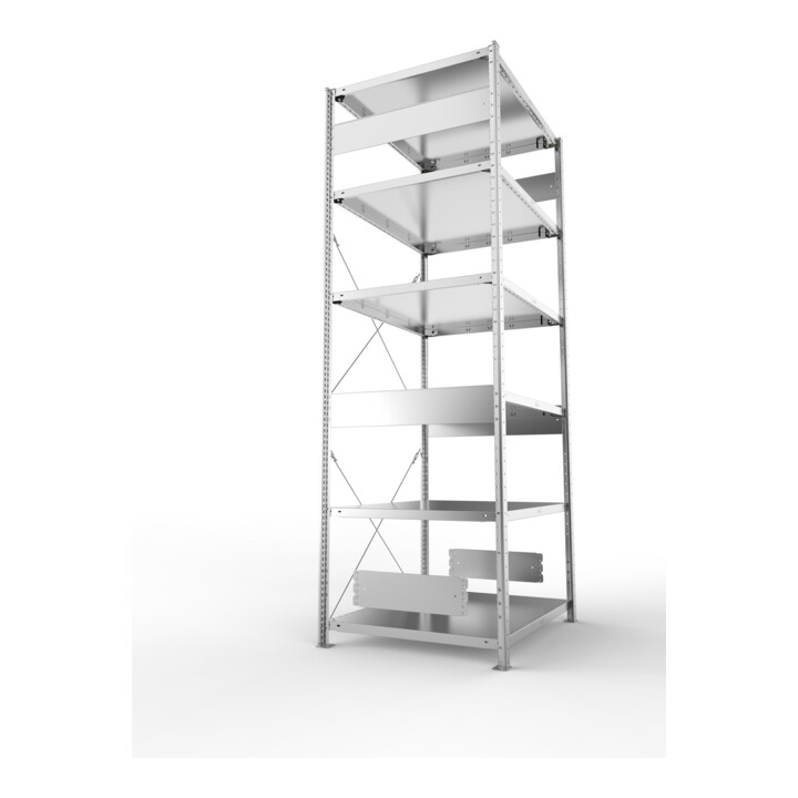META S3 CLIP230 Grundregal 2500x1000x800 mm in verzinkt mit 6 Böden, 230 kg Traglast je Boden