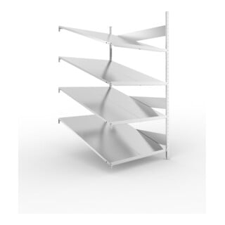 META S3 CLIP80 Schrägbodenregal 2000x1000x1228 mm, Anbauregal mit 4 Ebenen, verzinkt
