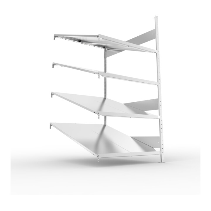 META S3 CLIP80 Schrägbodenregal 2000x1000x1228 mm, Anbauregal mit 4 Ebenen, verzinkt