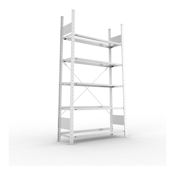 META S3 COMPACT Büroregal 1850x1000x300 mm (HxBxT), mit 5 Böden, 80 Kg Fachlast, verzinkt