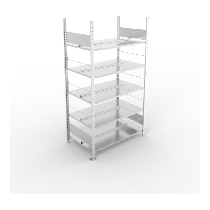 META S3 COMPACT Büroregal 1850x1000x600 mm (HxBxT), doppelseitig mit 5 Böden, 80 Kg Fachlast, verzinkt