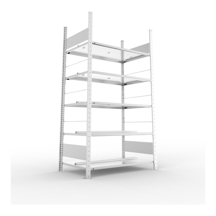 META S3 COMPACT Büroregal 1850x1000x600 mm (HxBxT), doppelseitig mit 5 Böden, 80 Kg Fachlast, verzinkt