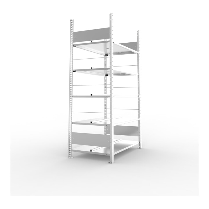 META S3 COMPACT Büroregal 1850x1000x600 mm (HxBxT), doppelseitig mit 5 Böden, 80 Kg Fachlast, verzinkt