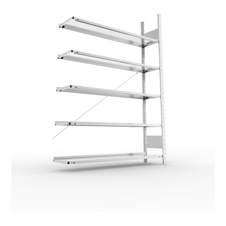 META S3 COMPACT Büroregal 1850x1250x300 mm (HxBxT), Anbauregal mit 5 Böden, 80 Kg Fachlast, verzinkt