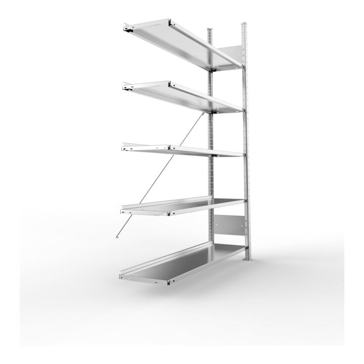 META S3 COMPACT Büroregal 1850x1250x300 mm (HxBxT), Anbauregal mit 5 Böden, 80 Kg Fachlast, verzinkt
