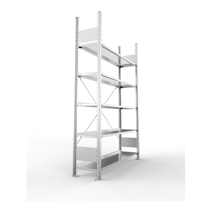 META S3 COMPACT Büroregal 1850x1250x300 mm (HxBxT), mit 5 Böden, 80 Kg Fachlast, verzinkt