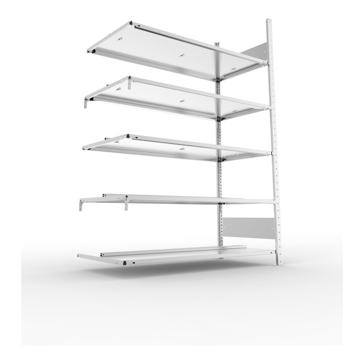 META S3 COMPACT Büroregal 1850x1250x600 mm (HxBxT), Anbauregal doppelseitig mit 5 Böden, 80 Kg Fachlast, verzinkt