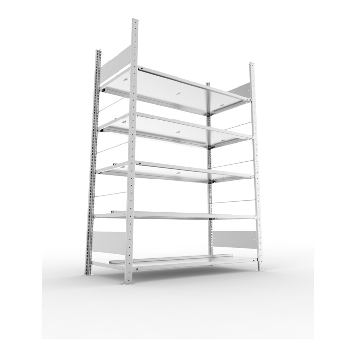 META S3 COMPACT Büroregal 1850x1250x600 mm (HxBxT), doppelseitig mit 5 Böden, 80 Kg Fachlast, verzinkt