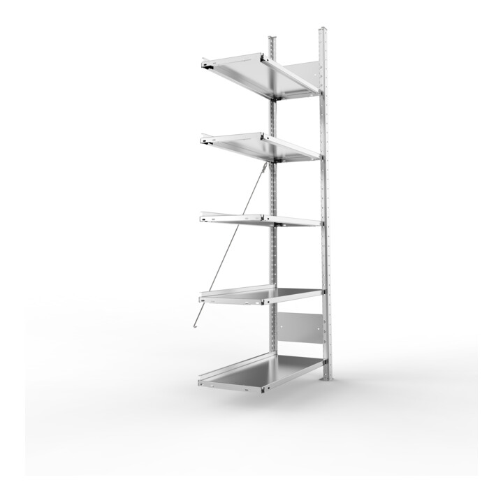 META S3 COMPACT Büroregal 1850x750x300 mm (HxBxT), Anbauregal mit 5 Böden, 80 Kg Fachlast, verzinkt