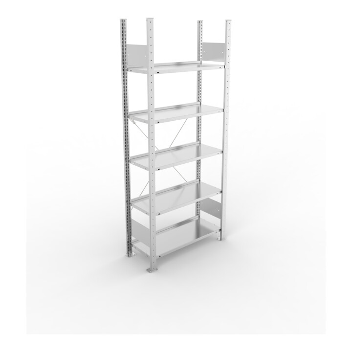 META S3 COMPACT Büroregal 1850x750x300 mm (HxBxT), mit 5 Böden, 80 Kg Fachlast, verzinkt