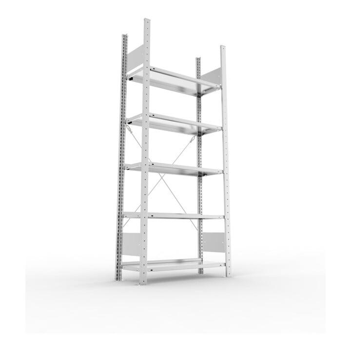META S3 COMPACT Büroregal 1850x750x300 mm (HxBxT), mit 5 Böden, 80 Kg Fachlast, verzinkt