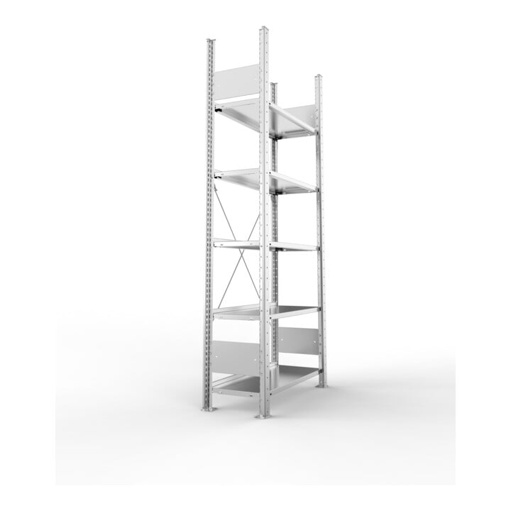 META S3 COMPACT Büroregal 1850x750x300 mm (HxBxT), mit 5 Böden, 80 Kg Fachlast, verzinkt
