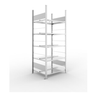 META S3 COMPACT Büroregal 1850x750x600 mm (HxBxT), doppelseitig mit 5 Böden, 80 Kg Fachlast, verzinkt