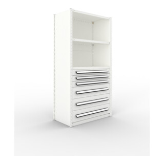 META Schrankmodul CLIP 150 2000 x 1000 x 500 mm RAL 7035 mit 3 Böden und 3 Schubladen