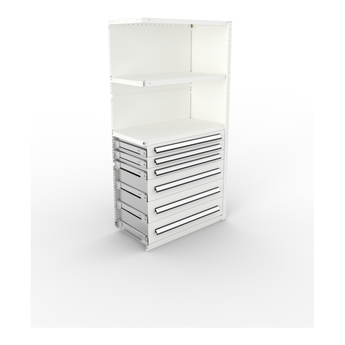 META Schrankmodul CLIP 150 2000 x 1000 x 500 mm RAL 7035 mit Schubladen