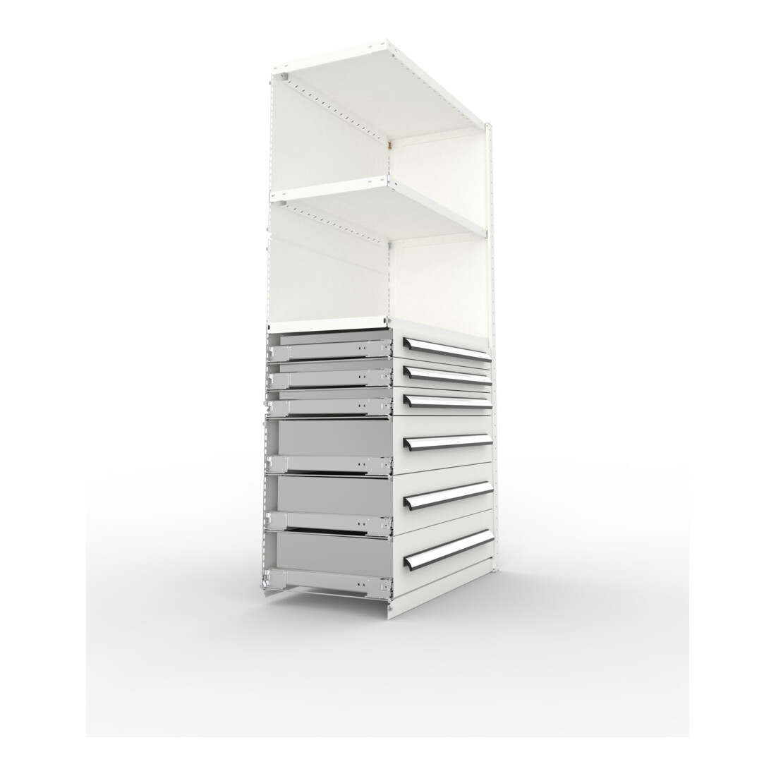 META Schrankmodul CLIP 150 2000 x 1000 x 500 mm RAL 7035 mit Schubladen