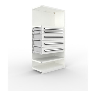 META Schrankmodul CLIP AR 2000 x 1000 x 500 mm RAL 7035 mit 4 Böden 5 Schubladen
