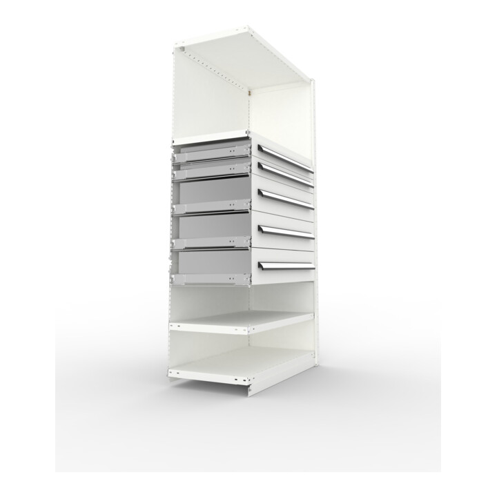 META Schrankmodul CLIP AR 2000 x 1000 x 500 mm RAL 7035 mit 4 Böden 5 Schubladen
