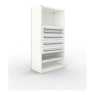 META Schrankmodul CLIP GR 2000 x 1000 x 500 mm RAL 7035 mit 4 Fachböden 2 Schubladen 100 3 Schubladen 200 mm