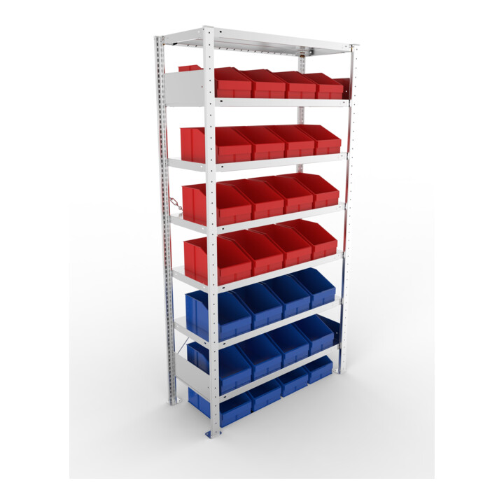 Meta Steckregal S3 CLIP 100 2000 x 1000 x 400mm verzinkt mit 7 Böden blau/rot
