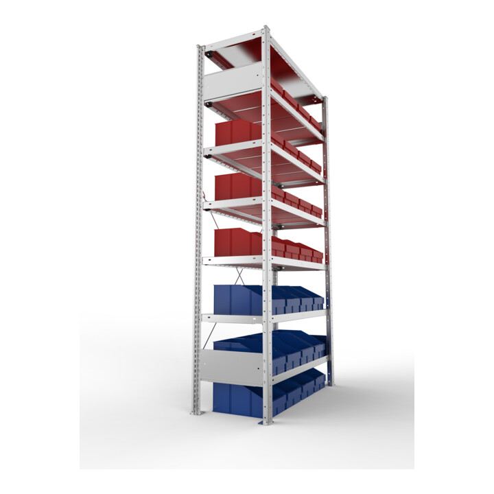 Meta Steckregal S3 CLIP 100 2000 x 1000 x 400mm verzinkt mit 7 Böden blau/rot