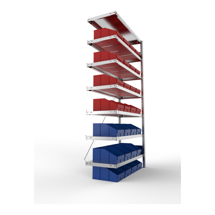 Meta Steckregal S3 CLIP 100 2000 x 1000 x 400mm verzinkt mit 7 Böden blau/rot