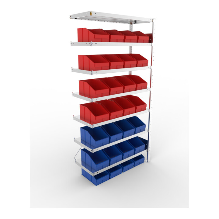 Meta Steckregal S3 CLIP 100 2000 x 1000 x 400mm verzinkt mit 7 Böden blau/rot