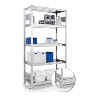 META Wannenbodenregal S3 2000 x 1000 x 500 mm verzinkt mit 4 Wannenböden und Abdeckboden