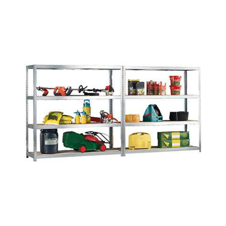 Meta Weitspannregal Speed Rack 2970 x 2500 x 400 mm verzinkt + 4 Fachebenen + Stahlpaneelen
