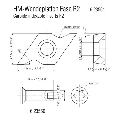 Metabo 10 Hartmetall-Wendeplatten R2 , Radius 2