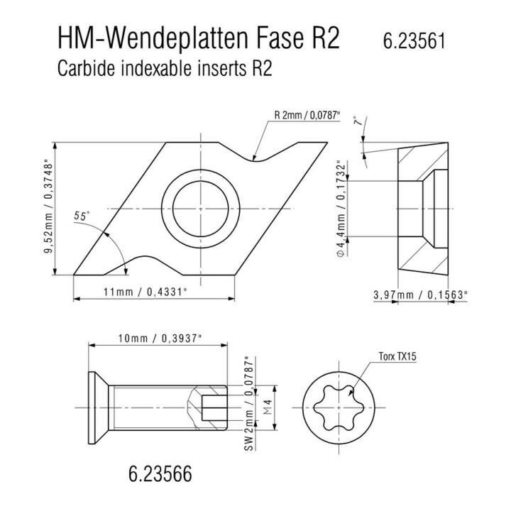 Metabo 10 Hartmetall-Wendeplatten R2 , Radius 2