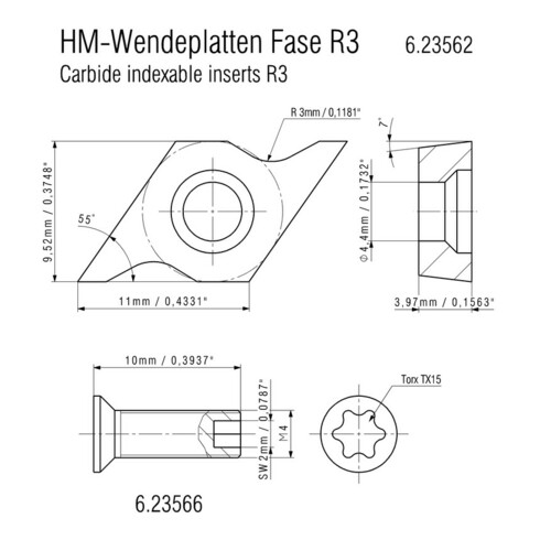 Metabo 10 Hartmetall-Wendeplatten R3 , Radius 3