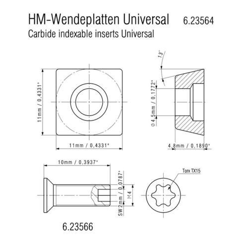 Metabo 10 Hartmetall-Wendeplatten Universal (KFM/KFMPB 15-10F/ KFM 16-15F, PFM 17)
