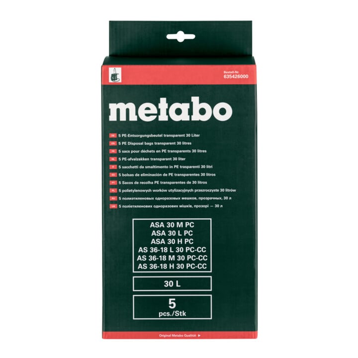 Metabo 5 PE-Entsorgungsbeutel transparent 30 Liter