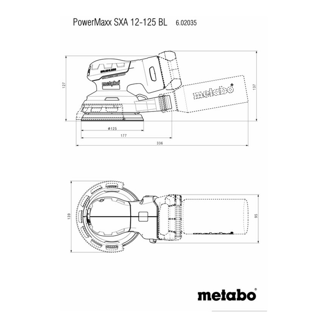 Metabo Accu-excenterschuurmachine PowerMaxx SXA 12-125 BL (602035840) met schuurschijf van 125 mm; metaBOX 215
