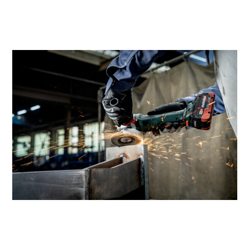 Metabo Accu-haakse slijper WPBA 18 LTX BL 15-125 Quick DS (601734840) met rem, snelspanmoer, draaibare accu-pack, dodemansschakelaar; metaBOX 165 L