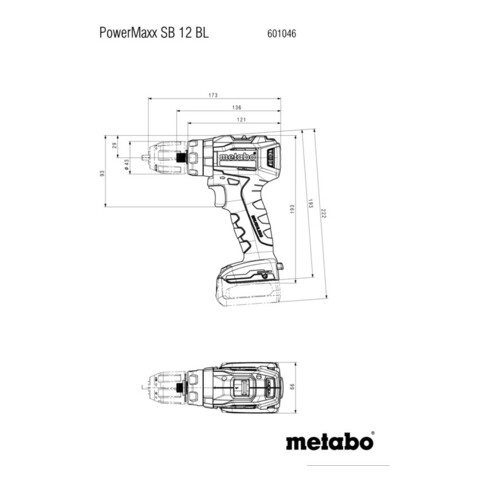 Metabo Accu-klopboormachine PowerMaxx SB 12 BL (601046800) metaBOX 118; 12V 2x4Ah LiHD + ASC 55