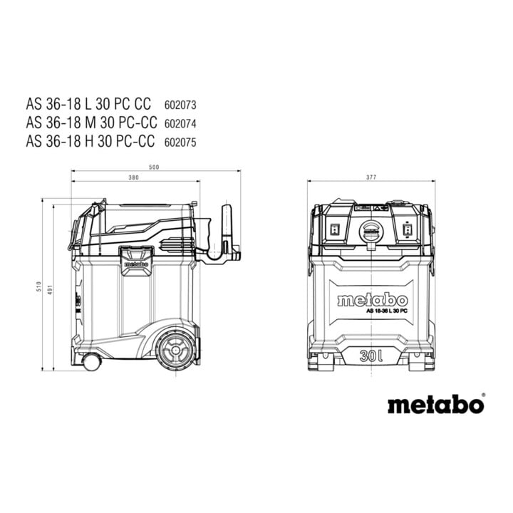 Metabo Accu Nat-/Droogsauger AS 36-18 M 30 PC-CC (602074850) met handmatige filterreiniging en CordlessControl