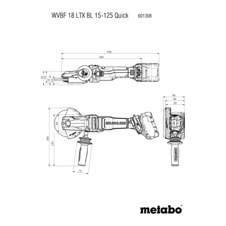 Metabo Accu-platkop-haakse slijper WVBF 18 LTX BL 15-125 Quick (601308840), metaBOX 165 L
