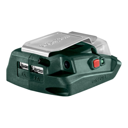 Metabo Adattatore per alimentazione a batteria PA 14.4-18 LED-USB con collegamento da 12 V e luce a LED, cartone