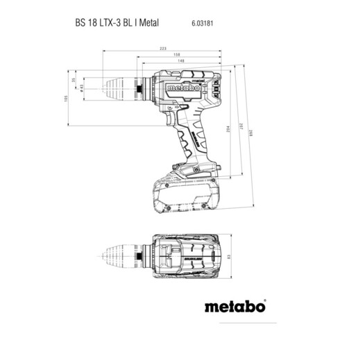 Metabo Akku-3-Gang-Bohrschrauber BS 18 LTX-3 BL I Metal Karton