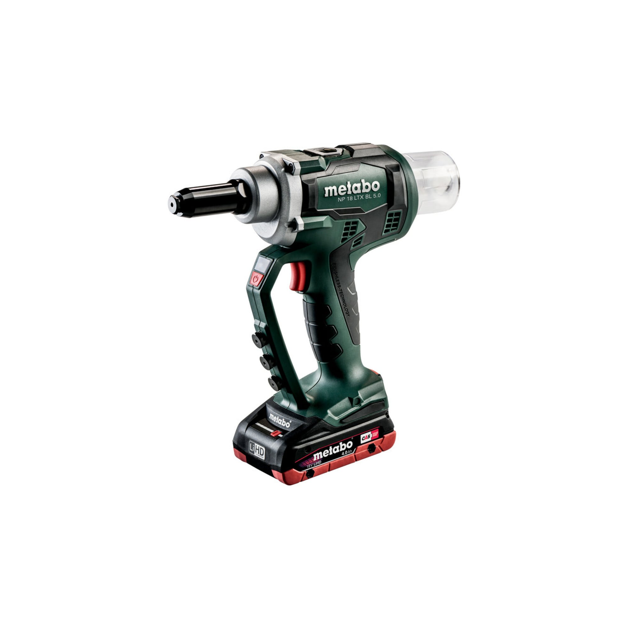Metabo Akku-Blindnietpistole NP 18 LTX BL 5.0 metaBOX 145 L; 18V 2x4Ah LiHD + ASC 55