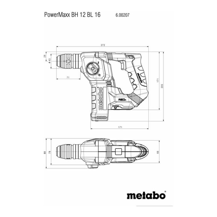 Metabo Akku-Bohrhammer PowerMaxx BH 12 BL 16 metaBOX 145; 12V 2x4Ah LiHD + ASC 55